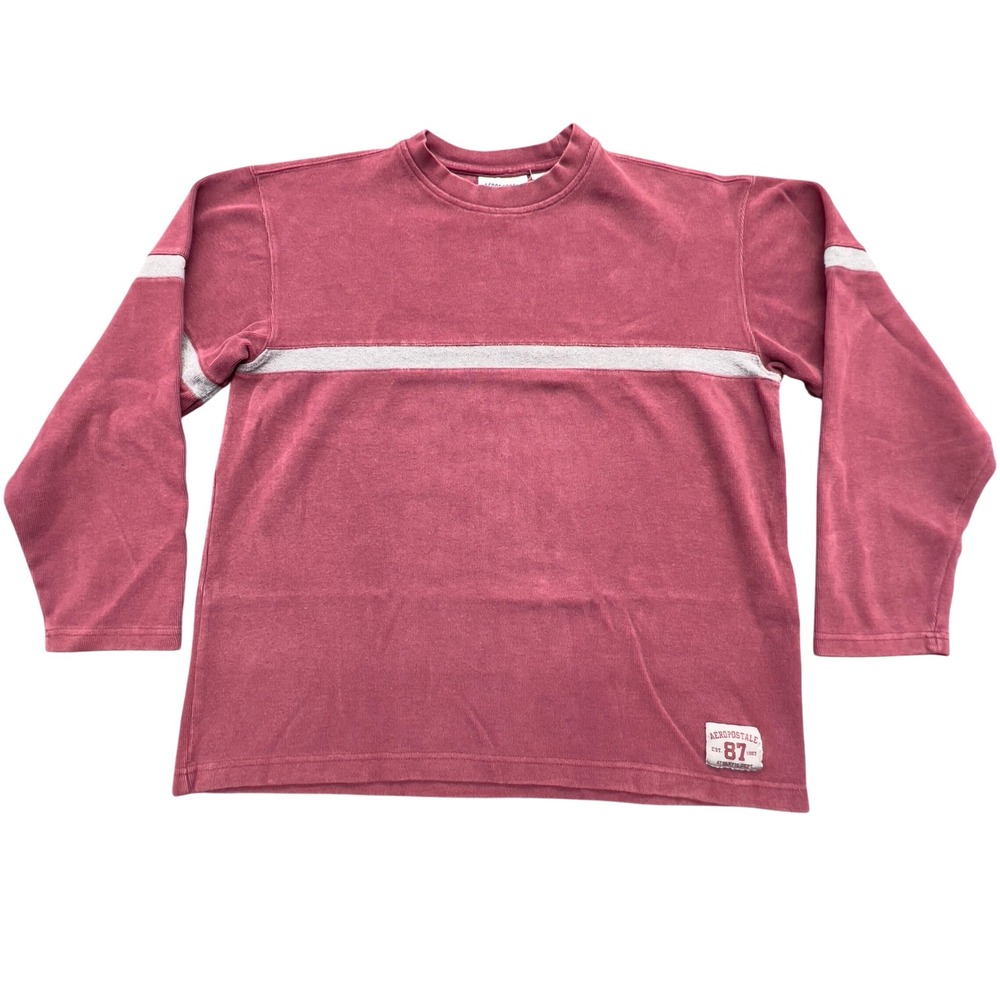 Aeropostale Burgundy Long Sleeve Crew Neck Shirt With Stripes Size XL - Picture 1 of 12